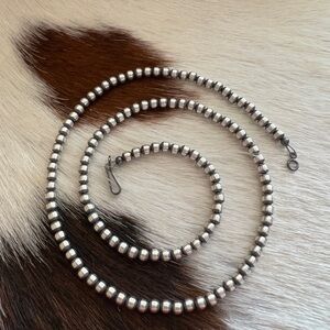 ❤️ 20” 4mm Desert Pearls / Beads Navajo Sterling Silver Necklace USA 11Gm Unisex